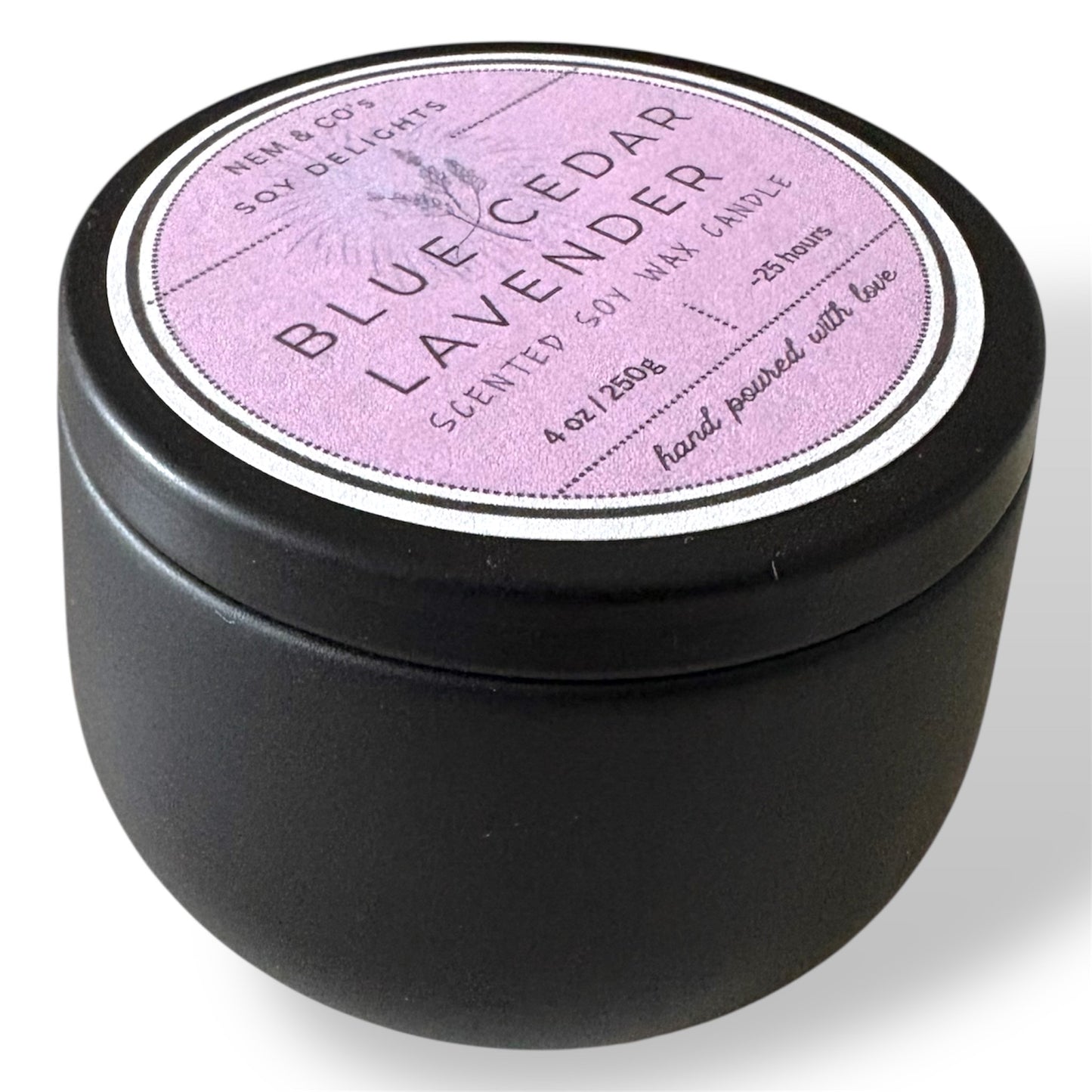 Blue Cedar Lavender - Soy wax container candle (4oz travel tin )