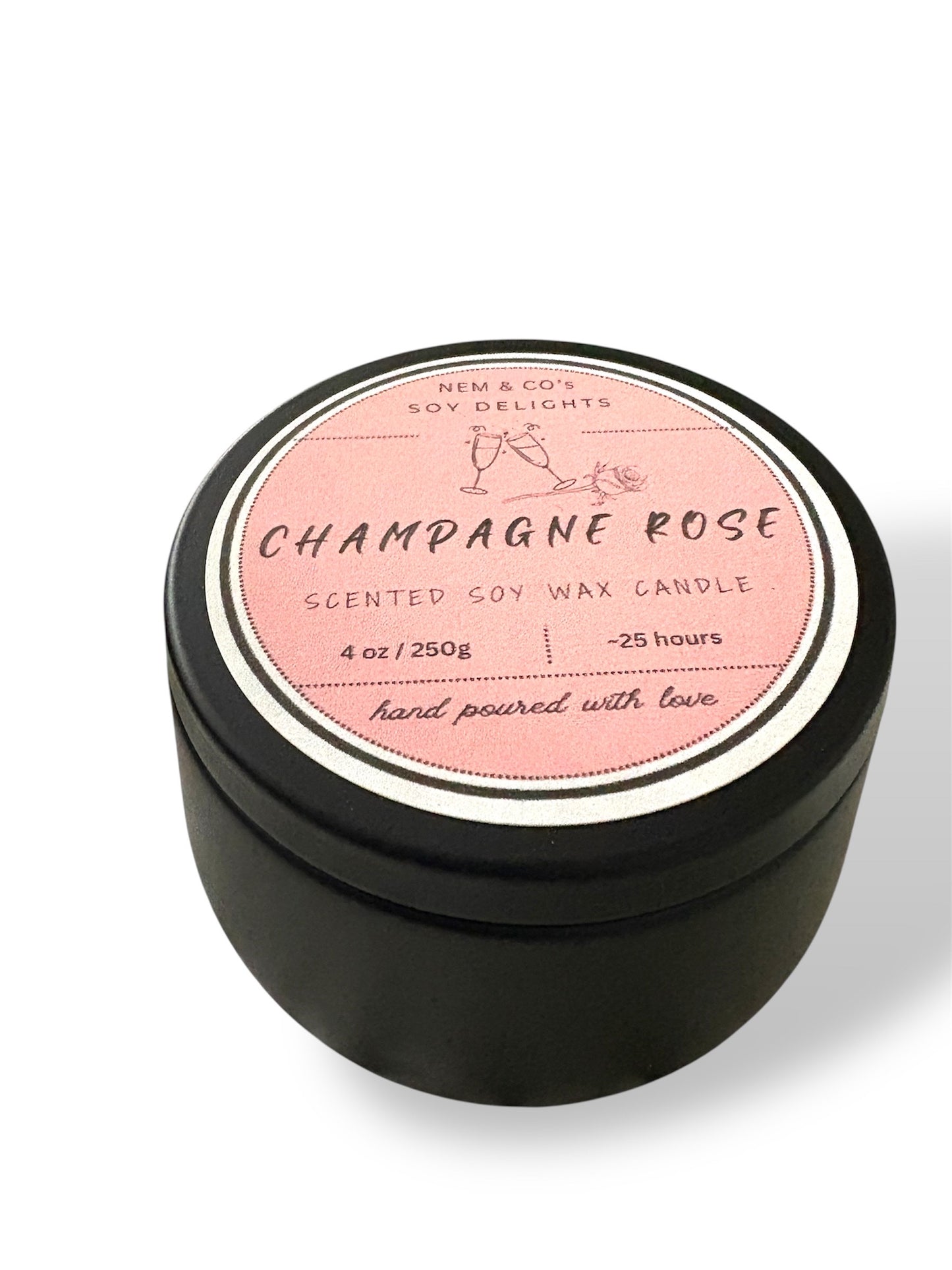 Champagne Rose scented Soy Wax Candle - 4oz candle