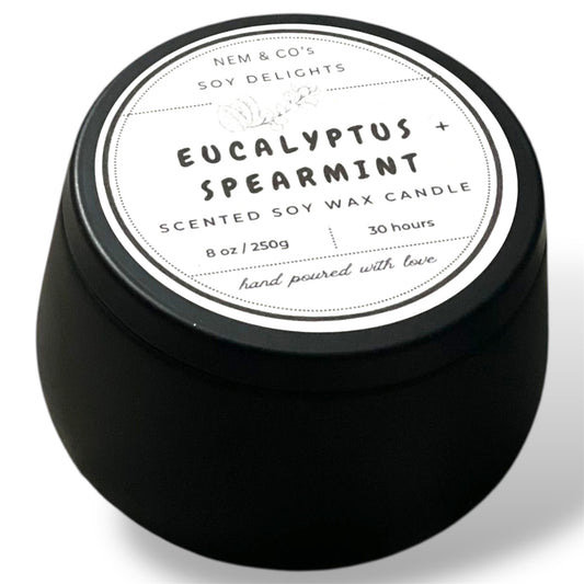 Eucalyptus Spearmint- Scented Soy Wax Candle- travel tin