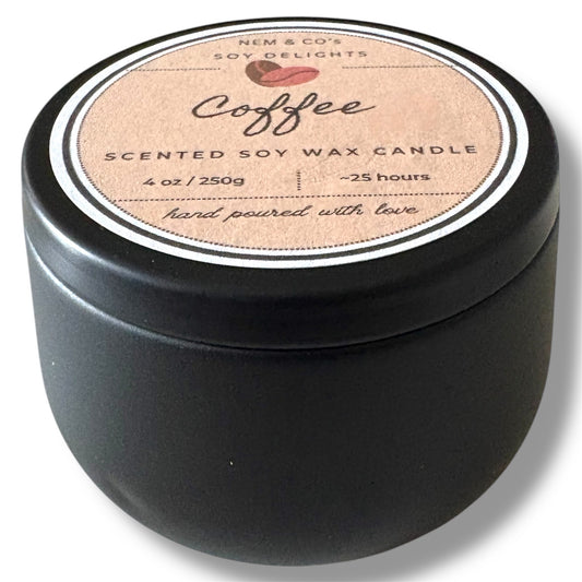 Coffee scented Soy Wax Candle ( 4oz travel tin )