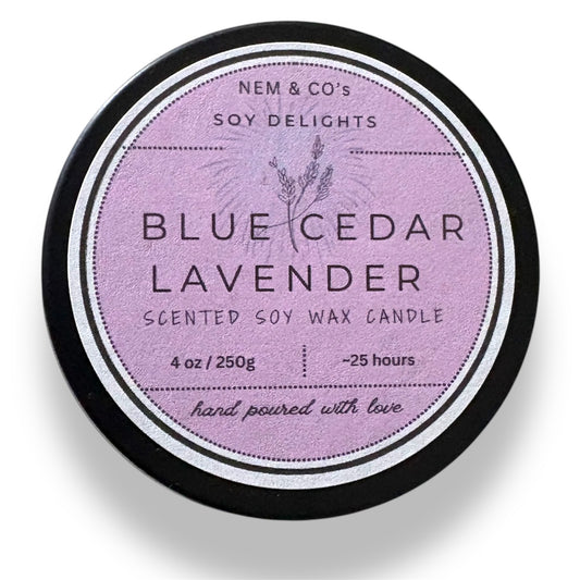 Blue Cedar Lavender - Soy wax container candle (4oz travel tin )