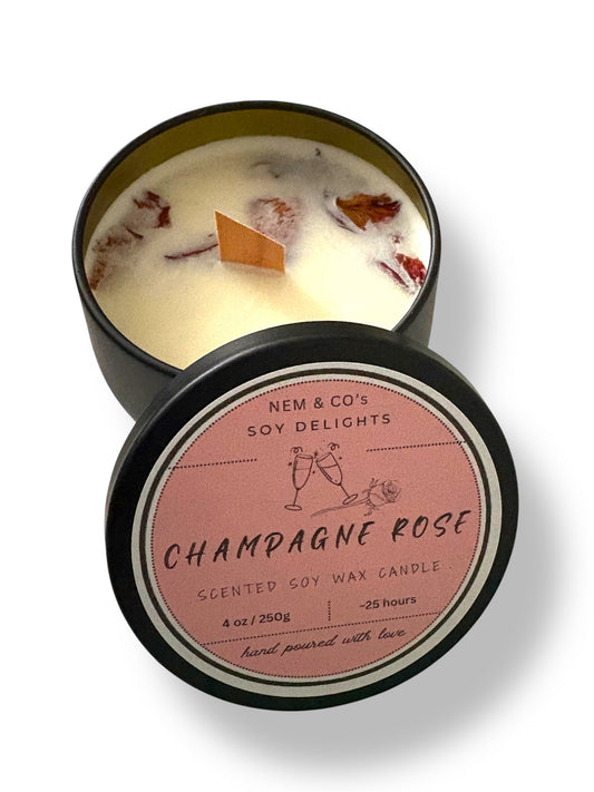 Champagne Rose scented Soy Wax Candle - 4oz candle